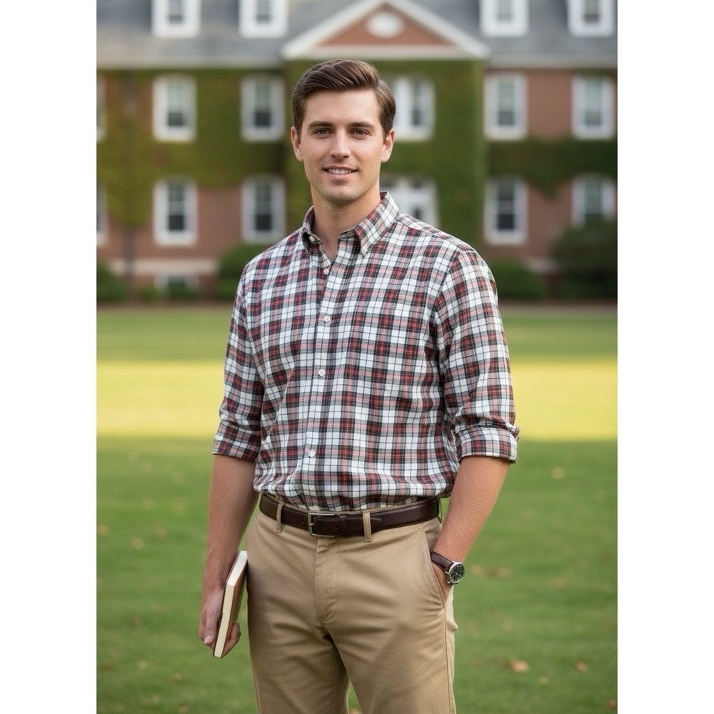 St Johns Bay Mens XXL Plaid Cotton Button Down Timeless Dark Academia 0201 - Picture 1 of 9